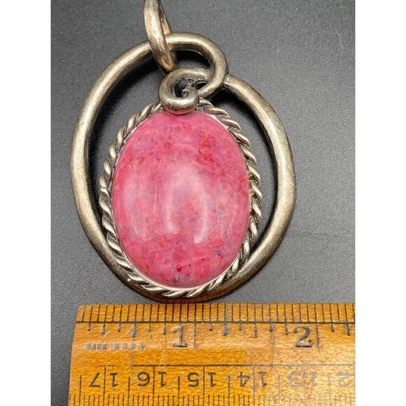 Vintage silver tone Rose agate necklace pendant heavy - Picture 7 of 9